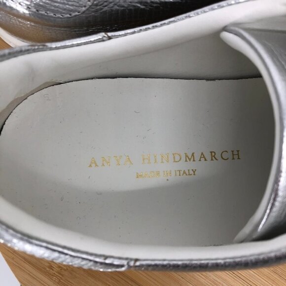 Anya Hindmarch Space Invaders Silver Metallic Leather tennis sneakers size 37 - Picture 10 of 16